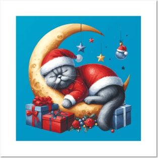 British Shorthair Cat On The Moon Christmas Posters and Art